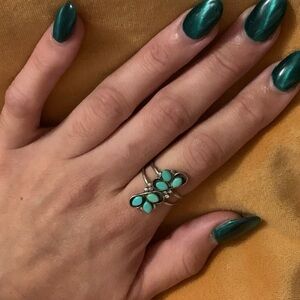 Vintage Turquoise Petite Point Cluster Ring Shadowbox Style